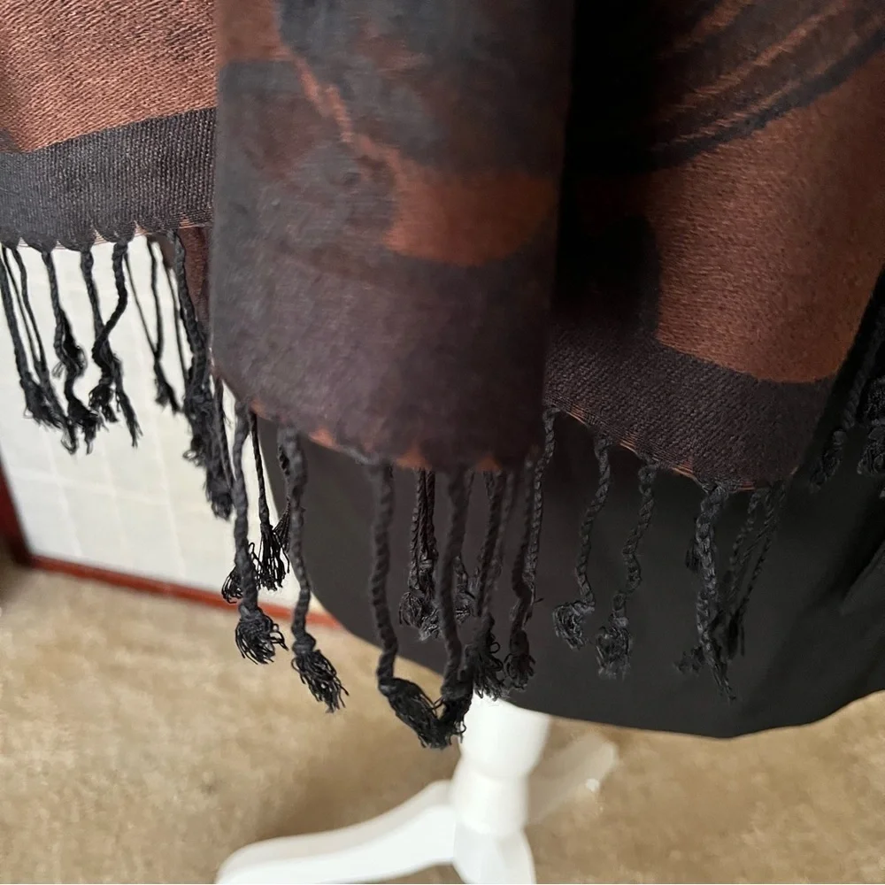 Pashmina Scarf Wrap Brown Black Floral - Picture 4 of 12